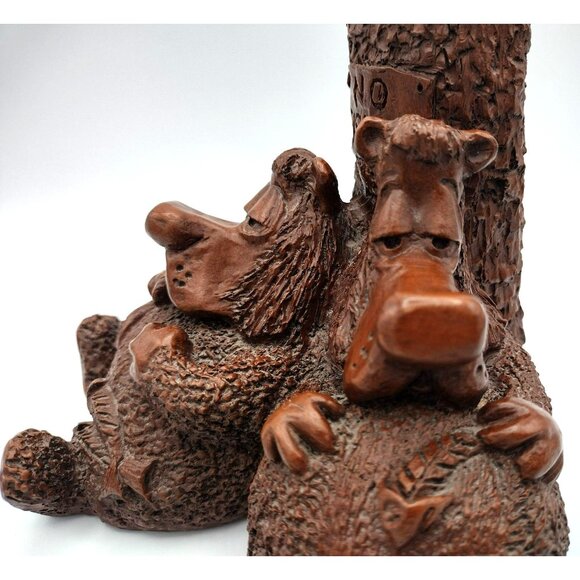 Pecan Shell Resin Bears No Fishing Figure Red Mill MFG Vintage 1990s 6 Inch - Picture 12 of 15